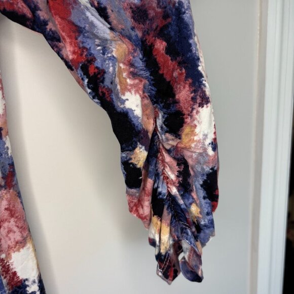 PHILOSOPHY Asymmetrical Tunic Womens XL Abstract Blue Pink 3/4 Rouched Sleeve - Picture 3 of 5